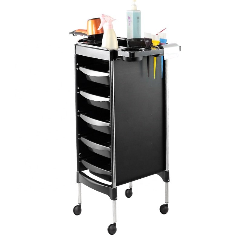wholesale professional hair furniture with storage barbershop equipment black modern hairdressing cart beauty salon trolley