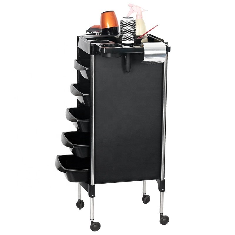 wholesale professional hair furniture with storage barbershop equipment black modern hairdressing cart beauty salon trolley