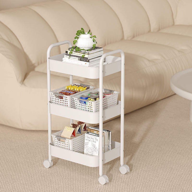 Factory Made Three tier Metal Utility Cart Mobile Trolley Cart with Handle Storage Rolling Cart