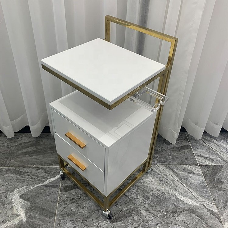 White gold metal beauty hair salon storage tool cart modern barbershop salon trolley for sale
