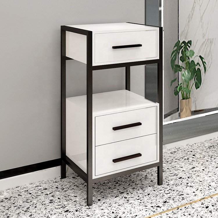 White gold metal beauty hair salon storage tool cart modern barbershop salon trolley for sale