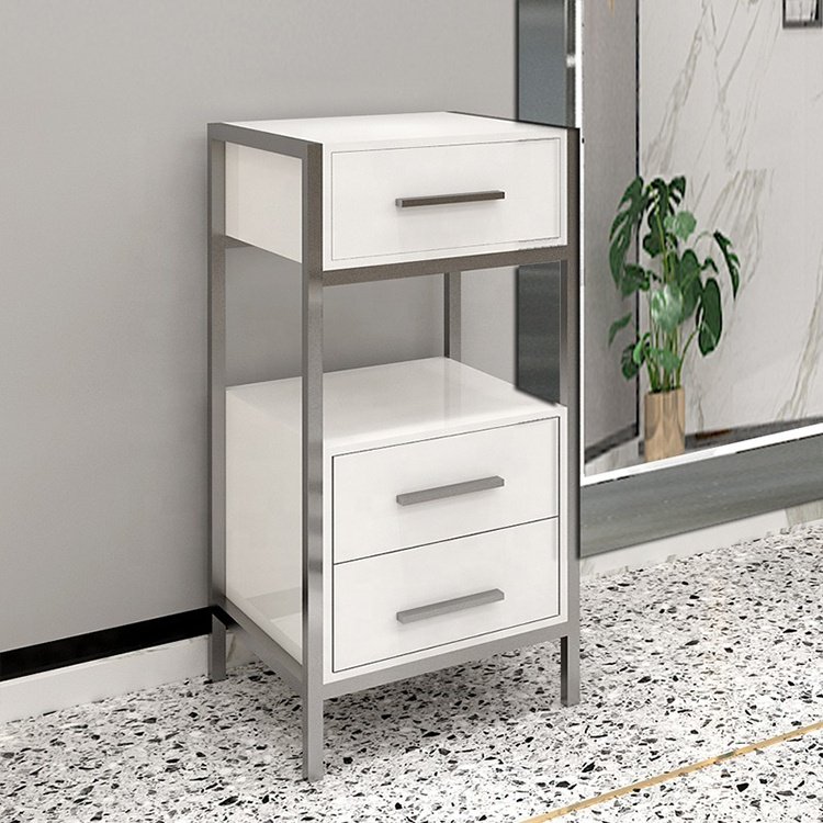 White gold metal beauty hair salon storage tool cart modern barbershop salon trolley for sale