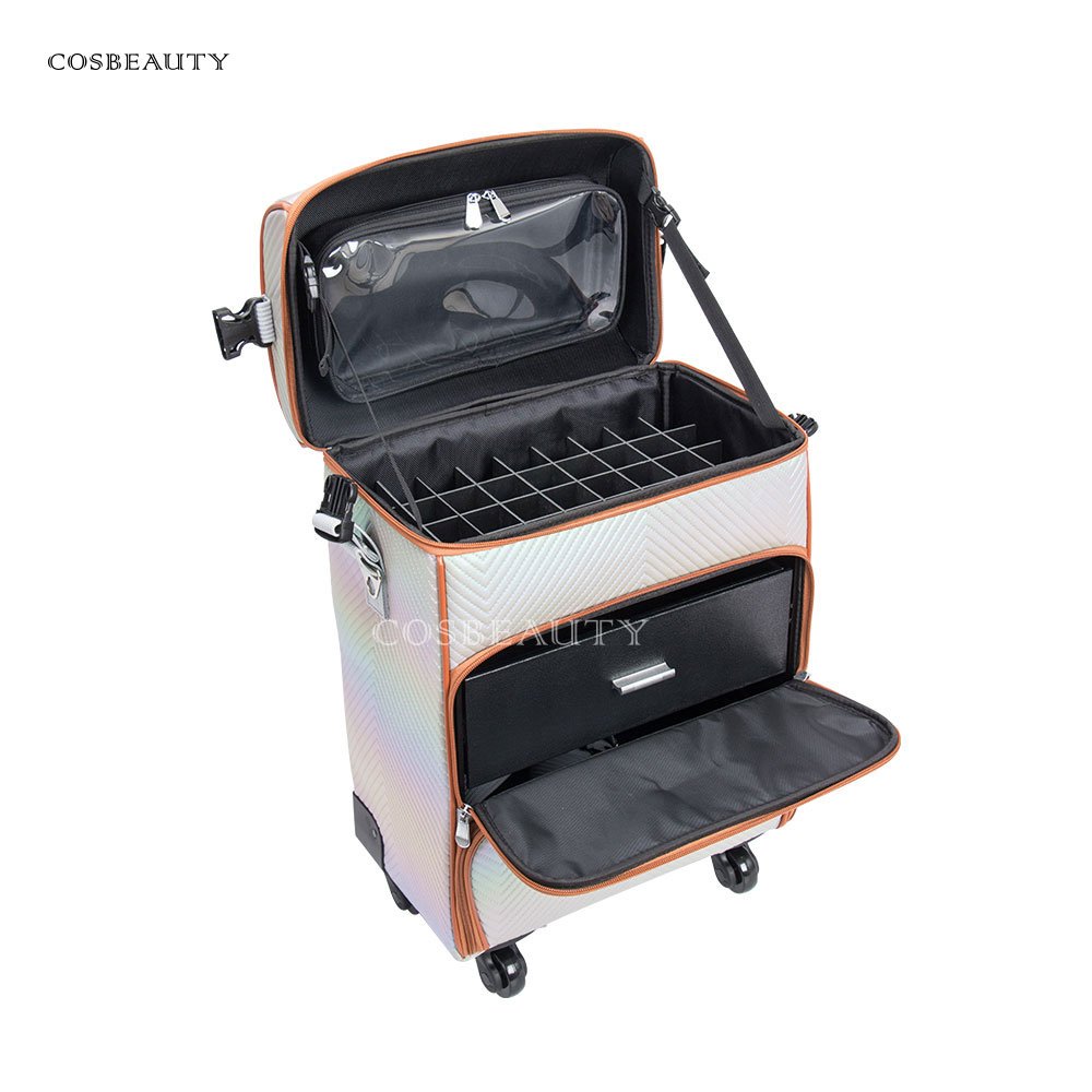 Hot Sale Multi-Layer Nail Trolley Box PU Leather Nail Beauty Large Capacity Makeup Nail Organizer Trolley Case