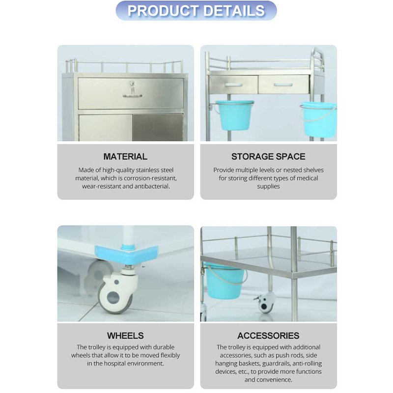 New Stainless Steel Hospital Equipment Trolley Surgical Instruments Cart Medical Fan-Shaped Apparatus Cart