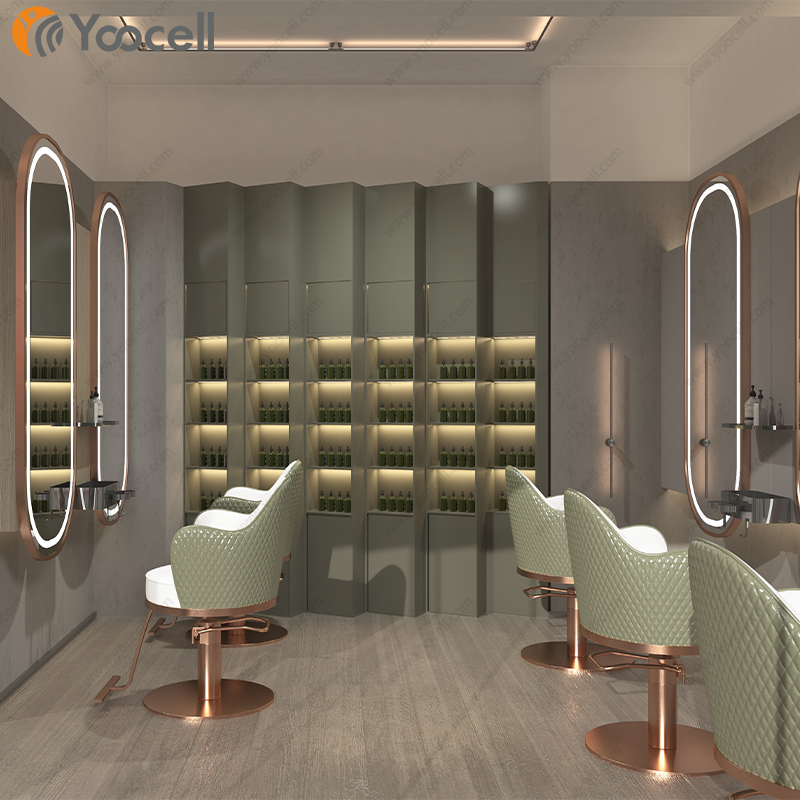 Yoocell new arrival green leather rose gold metal stainless steel round base chairs with footrest saloon makeup chair
