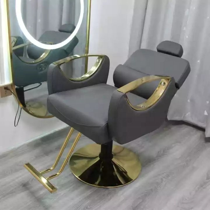 Hot selling hair salon furniture reclining barber chair adjustable golden barber chair beauty salon factory