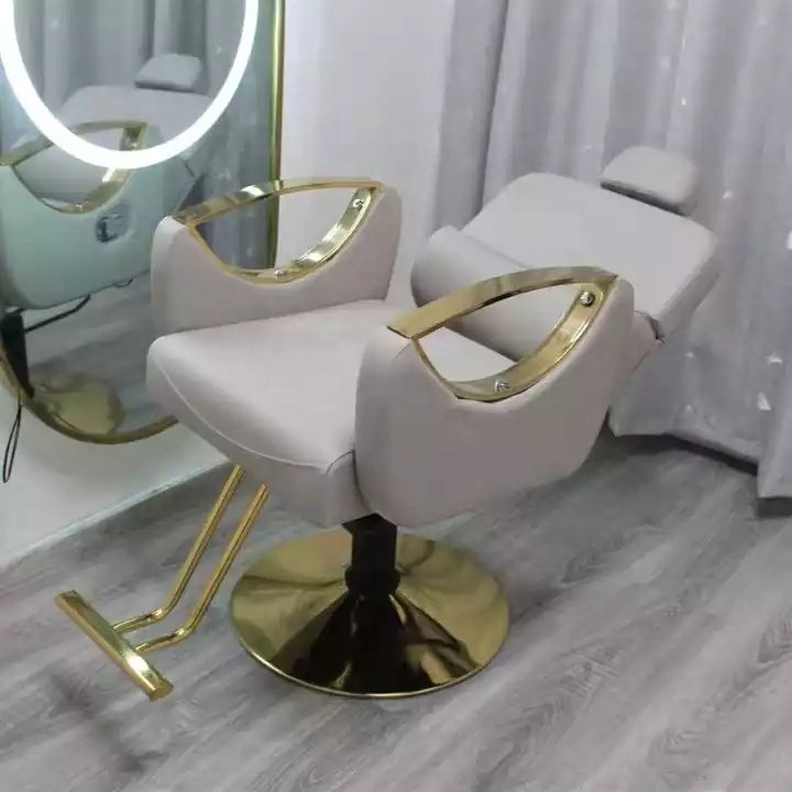Hot selling hair salon furniture reclining barber chair adjustable golden barber chair beauty salon factory