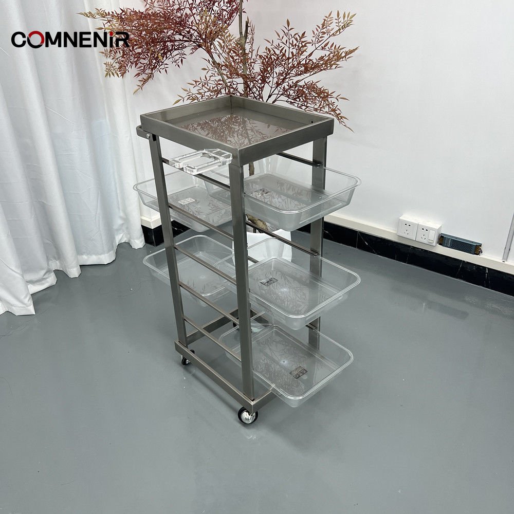 Best Selling White MDF and Gold Metal Salon Beauty Trolley Plastic Hand Carts for Barber Shop or Living Room Furniture on Sale