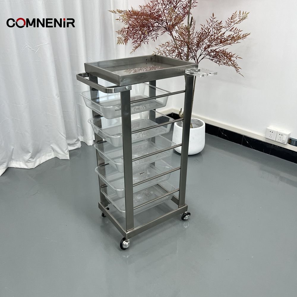 Best Selling White MDF and Gold Metal Salon Beauty Trolley Plastic Hand Carts for Barber Shop or Living Room Furniture on Sale