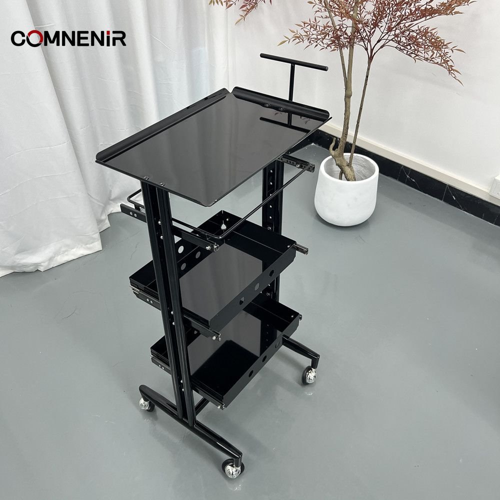 Best Selling White MDF and Gold Metal Salon Beauty Trolley Plastic Hand Carts for Barber Shop or Living Room Furniture on Sale