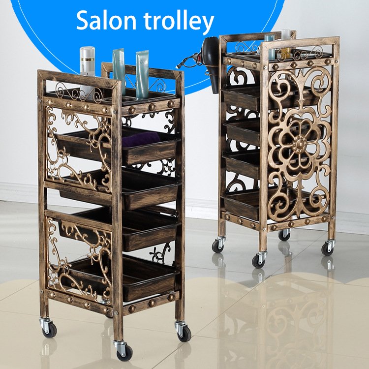 Barber Shop Tool Cabinet Salon Furniture Mobile Portable Salon Rolling Trolley Cart Universal Pulley Multi-layer Shelf