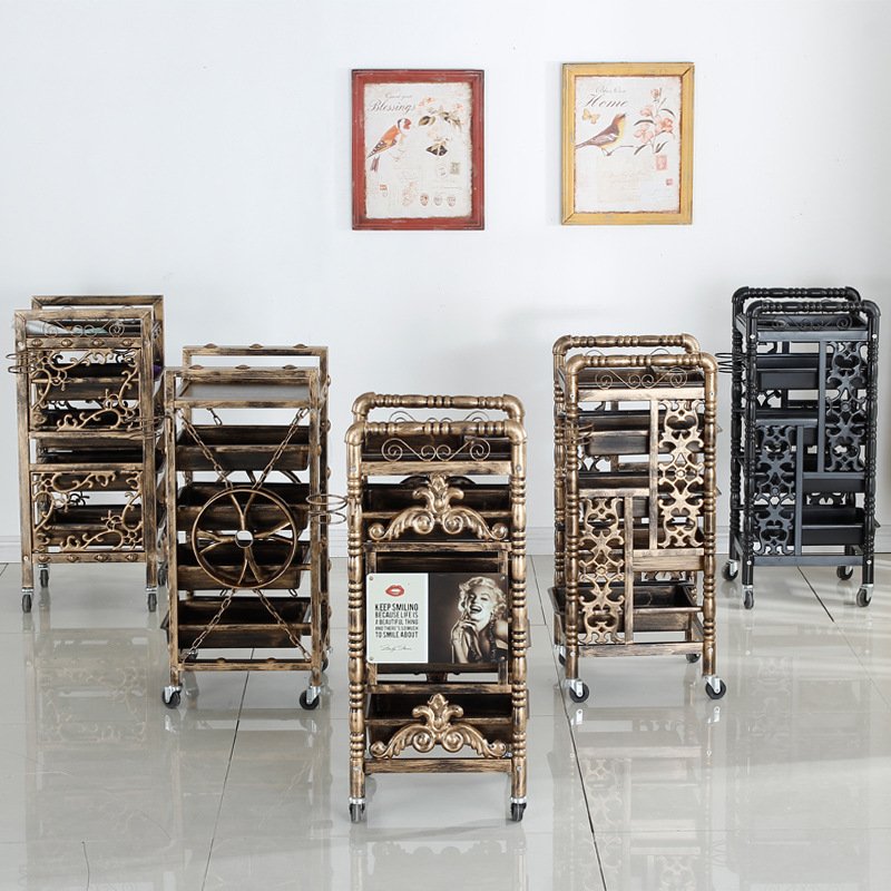 Barber Shop Tool Cabinet Salon Furniture Mobile Portable Salon Rolling Trolley Cart Universal Pulley Multi-layer Shelf