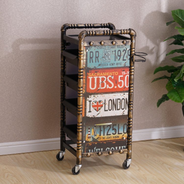 Barber Shop Tool Cabinet Salon Furniture Mobile Portable Salon Rolling Trolley Cart Universal Pulley Multi-layer Shelf