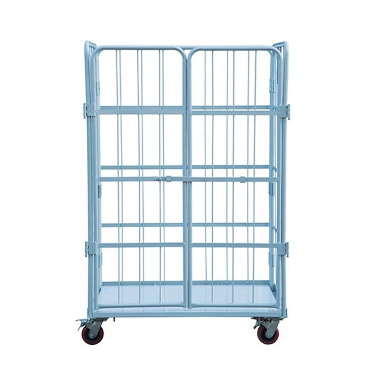 Security Roll Cage Trolley Heavy Duty Industrial Rolling Steel Customized Storage Folding Mesh Shopping Trolleys Shopping Carts
