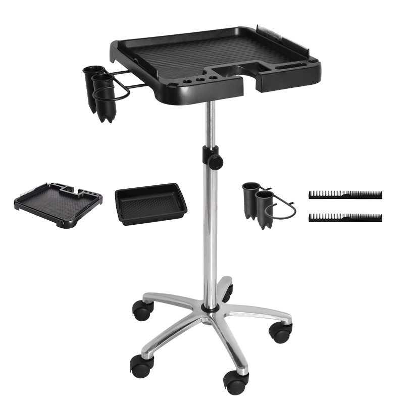 Beauty Salon Hair Extension Tool Tray Cart Wig Trolley 5-Wheel Rolling Cart with Plastic and Metal for Home Use