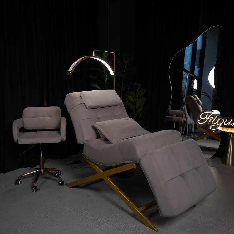 Modern simple gold hydraulic lash bed eyelash beauty salon facial bed Massage bed With lights and trolleys