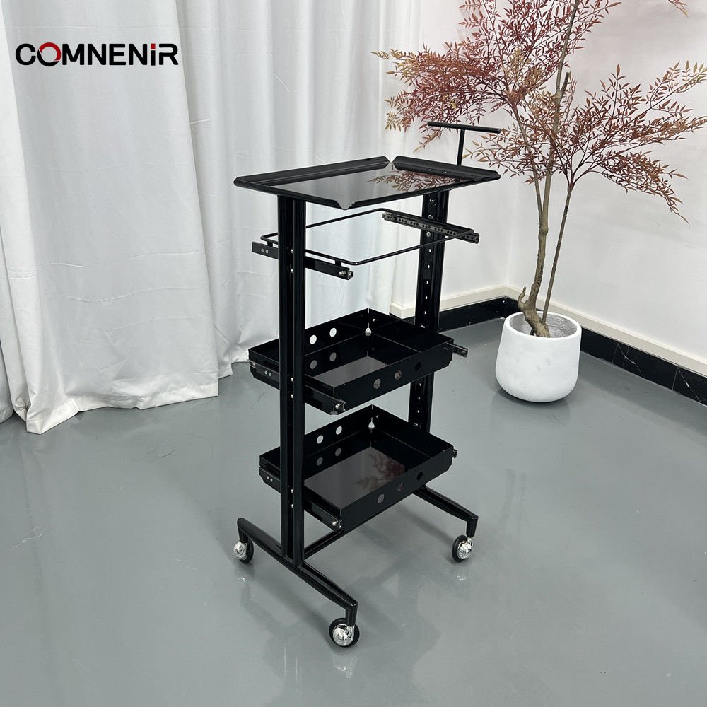 Best Selling Luxury White MDF and Gold Metal Salon Furniture Trolley Hand Carts for Home Use Salon Beauty Hand Carts for Sale