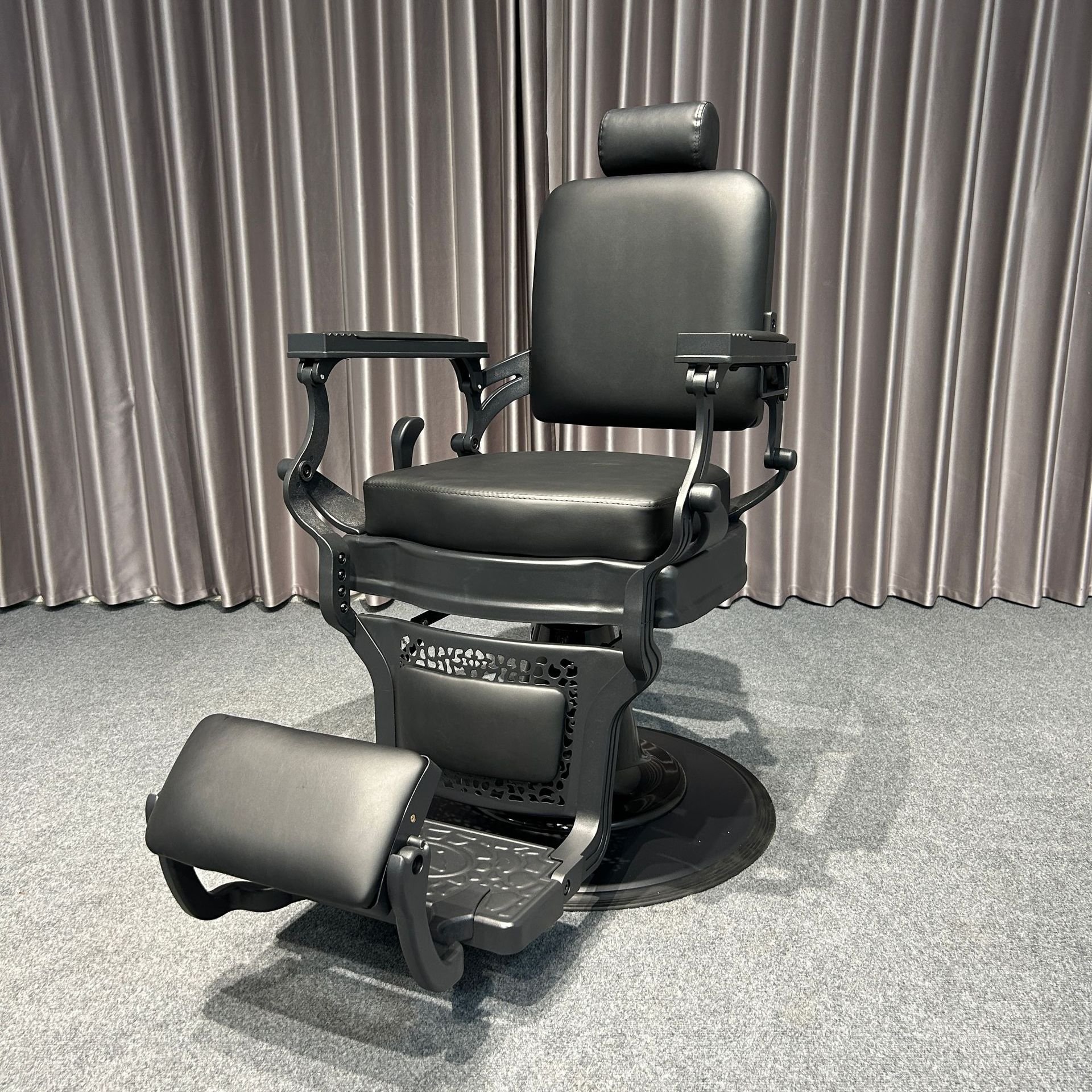 Modern Luxury High Beauty Quality Hair Leather Black Portable Barber Shop Metal Salon Barber Chair