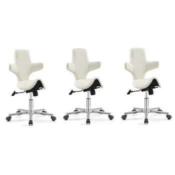 White Pu Leather Saddle Seat Ergonomic Adjustable Office Chair