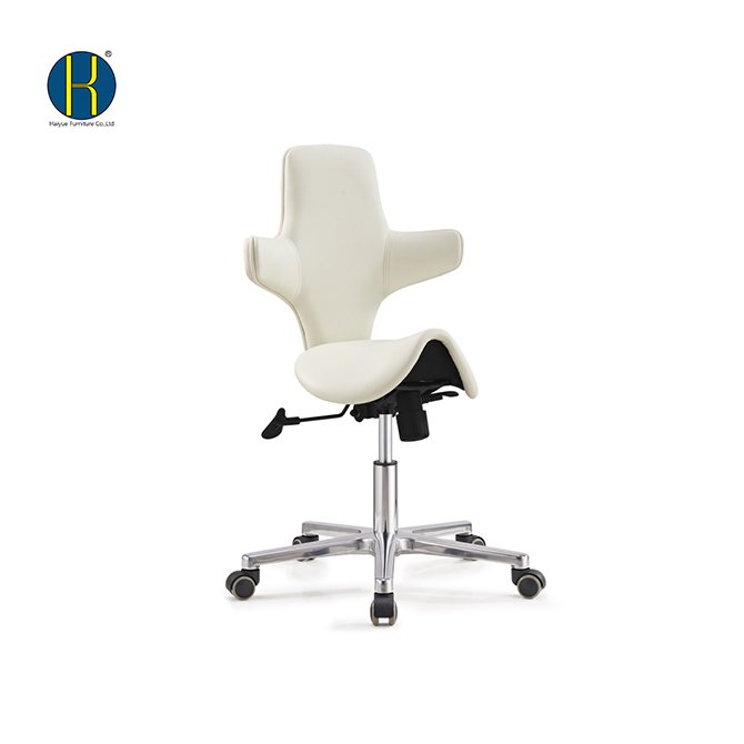 White Pu Leather Saddle Seat Ergonomic Adjustable Office Chair