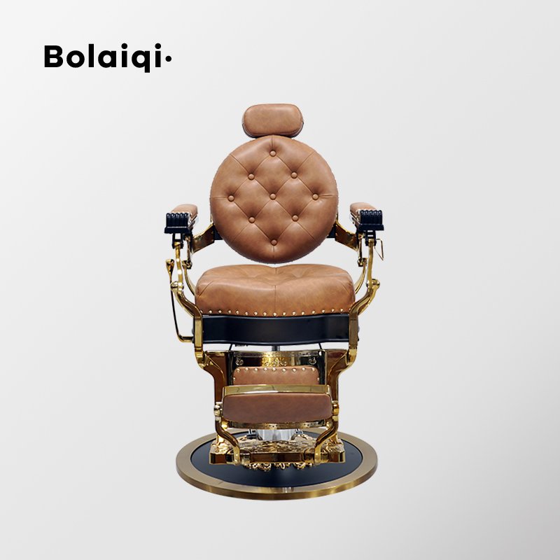 BOLAIQI wholesale barbershop furniture hydraulic antique barber shaving chair gold brown barber chair for men
