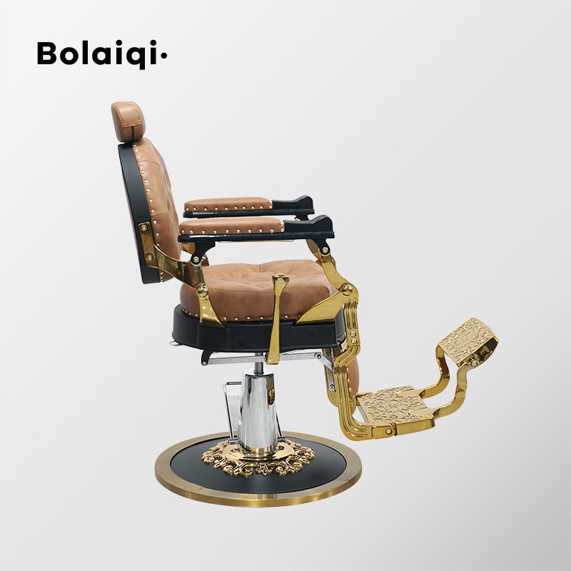 BOLAIQI wholesale barbershop furniture hydraulic antique barber shaving chair gold brown barber chair for men
