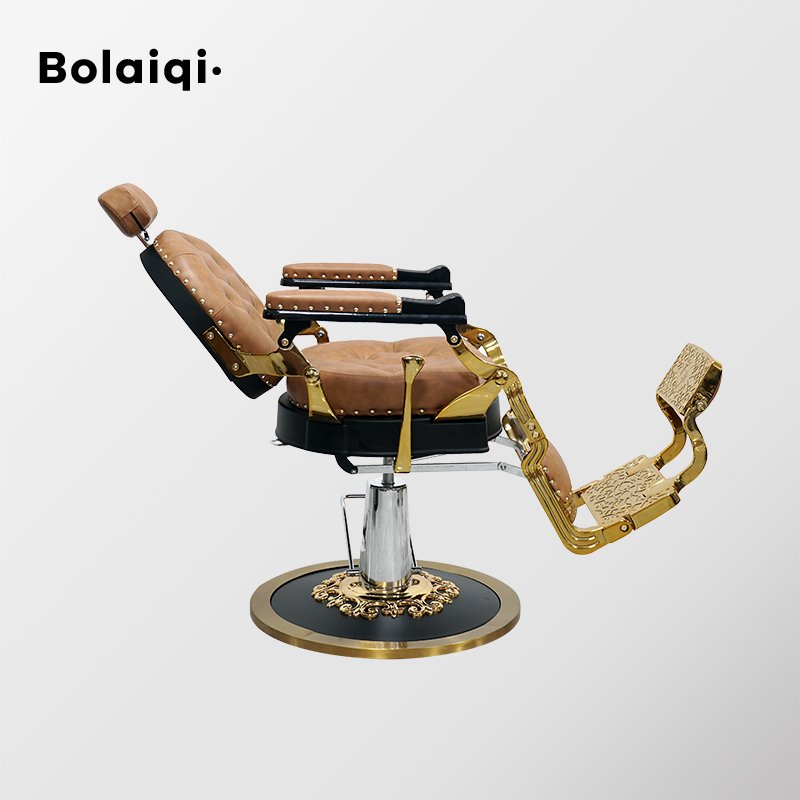 BOLAIQI wholesale barbershop furniture hydraulic antique barber shaving chair gold brown barber chair for men