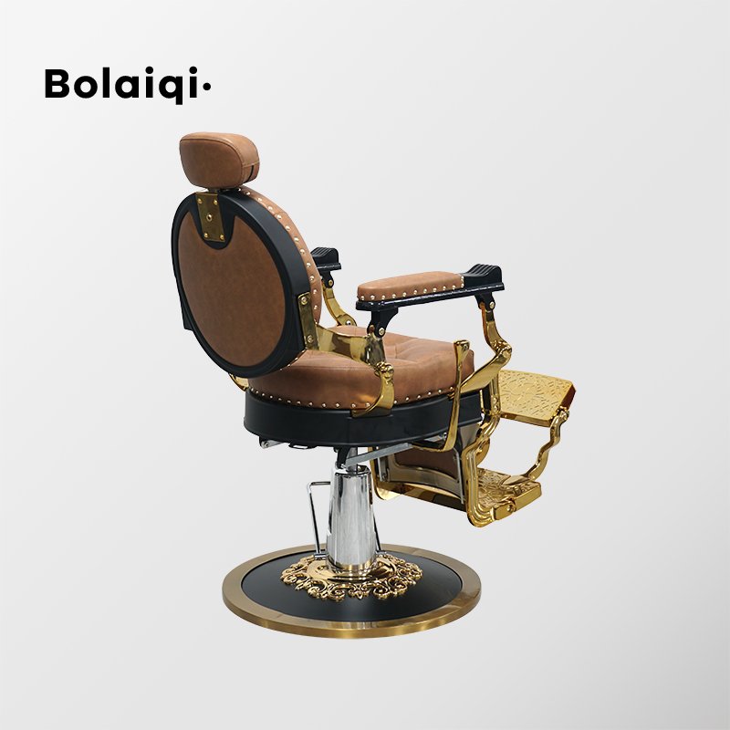 BOLAIQI wholesale barbershop furniture hydraulic antique barber shaving chair gold brown barber chair for men