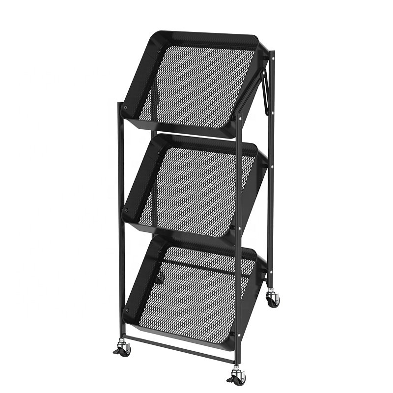 Home Kitchen Movable 3 Tier Organizer Storage Rack Folding Salon Utility Organizer Trolley Storage Cart