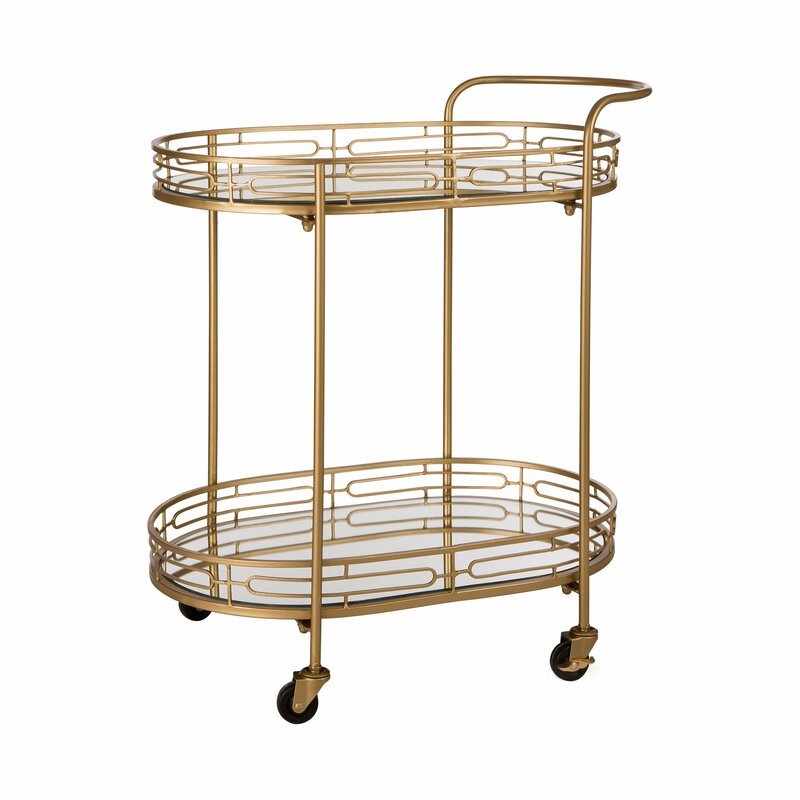 SWT Home Kitchen Gold Metal Rolling Bar Cart Metal Trolley With Wheels