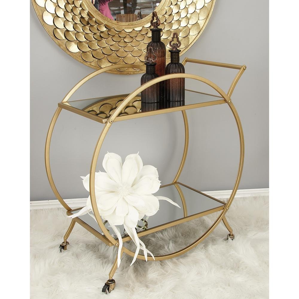 SWT Home Kitchen Gold Metal Rolling Bar Cart Metal Trolley With Wheels