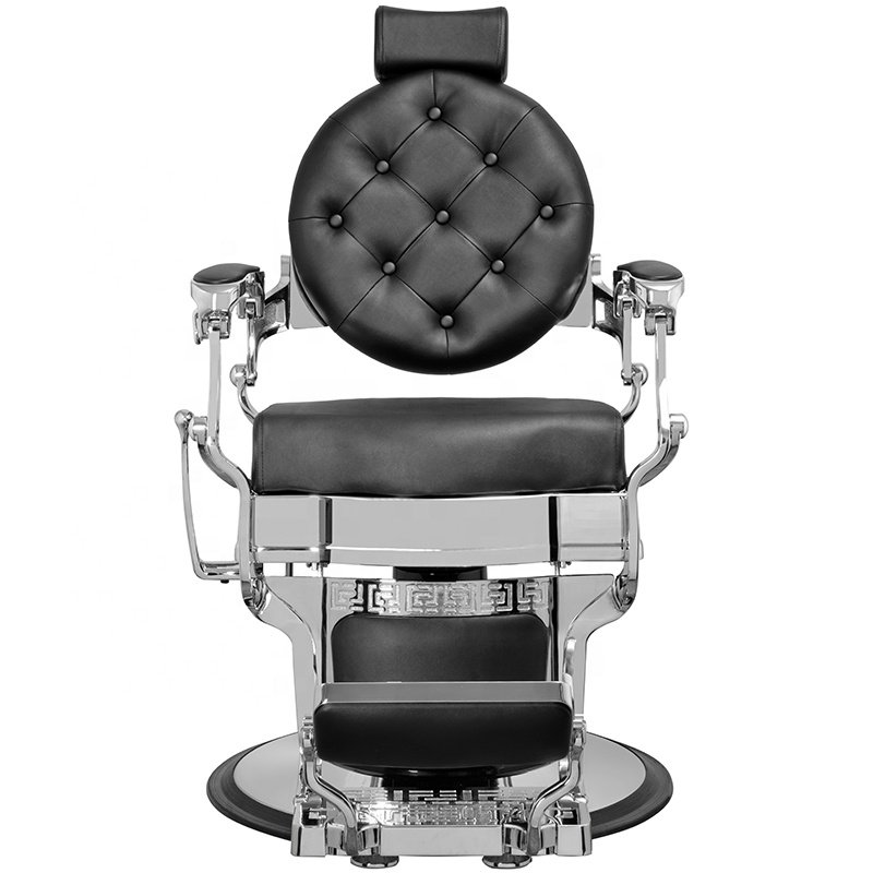 High-End Hair Salon Furniture Armchair Can Rotate And Lift Stainless Steel Black Metal Barber Chair