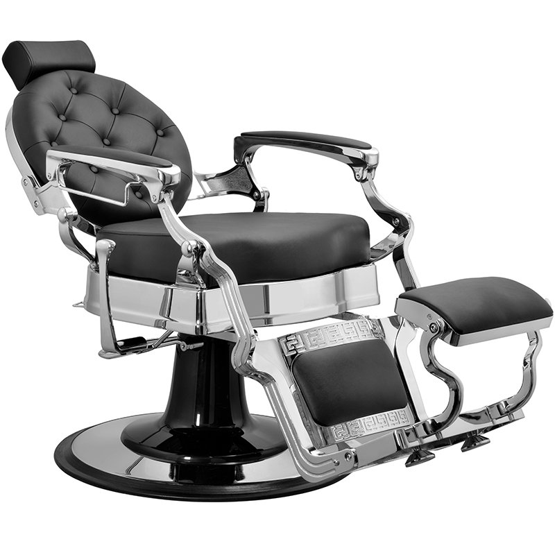 High-End Hair Salon Furniture Armchair Can Rotate And Lift Stainless Steel Black Metal Barber Chair