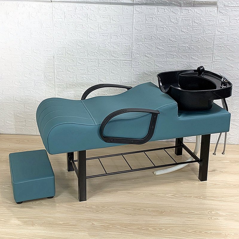 Modern Style Portable Barber Shop Furniture Leather Lay-Down Bed with Shampoo Sink Hair Facial Salon Wash Basin Chair Price
