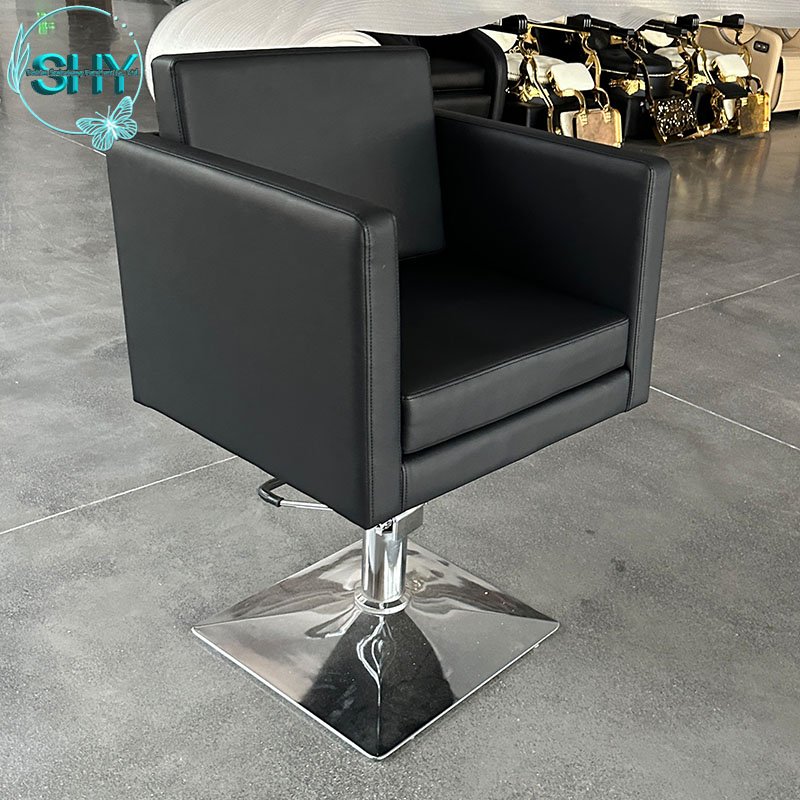 Modern High-End Stainless Steel Black Metal Barber Chair with Rotating Lifting Features for Beauty Salons and Barbershops