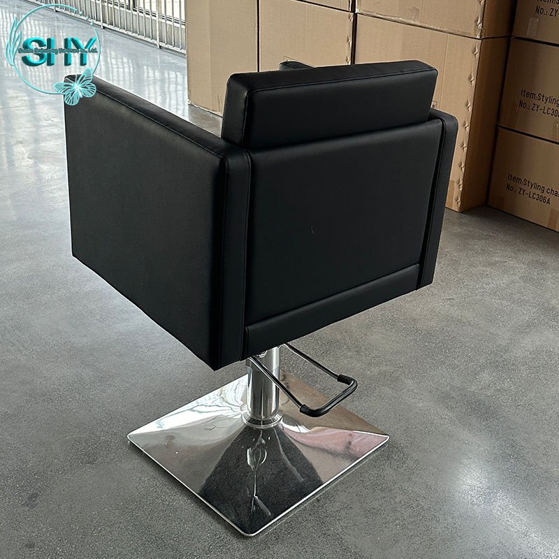 Modern High-End Stainless Steel Black Metal Barber Chair with Rotating Lifting Features for Beauty Salons and Barbershops