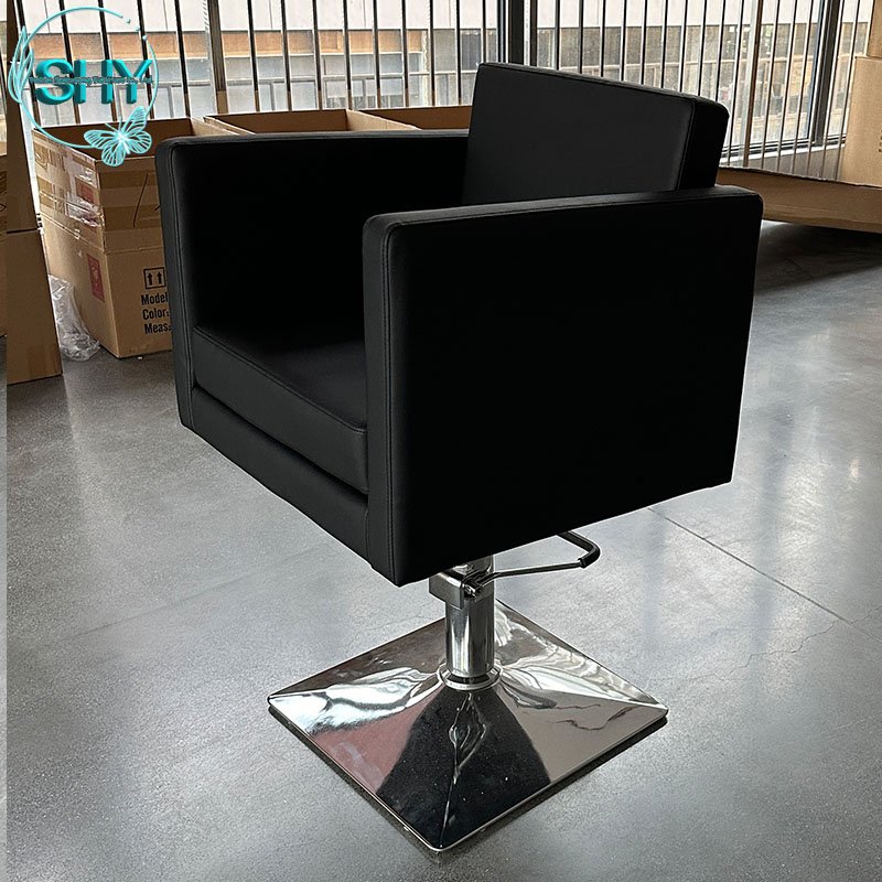 Modern High-End Stainless Steel Black Metal Barber Chair with Rotating Lifting Features for Beauty Salons and Barbershops