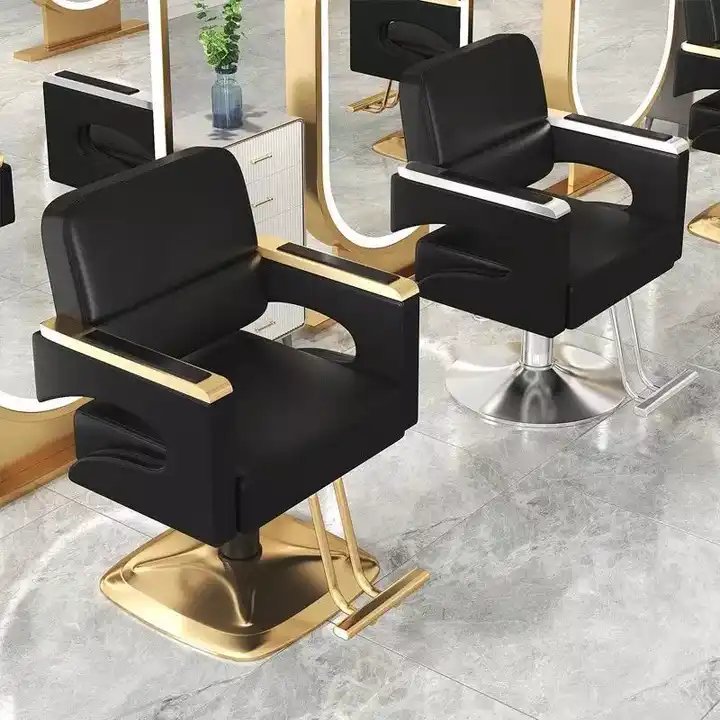 High-end hair salon furniture armchair can rotate and lift stainless steel black metal barber chair