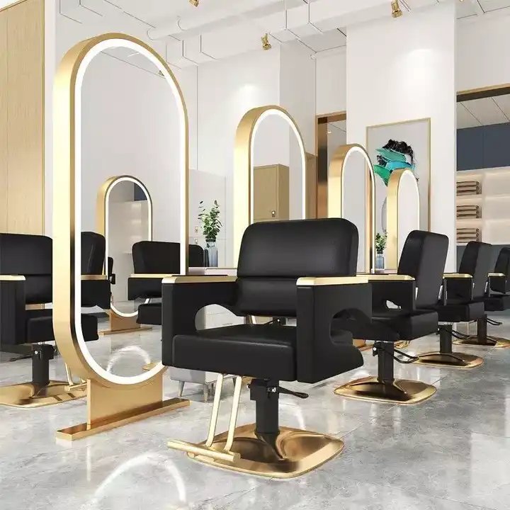 High-end hair salon furniture armchair can rotate and lift stainless steel black metal barber chair