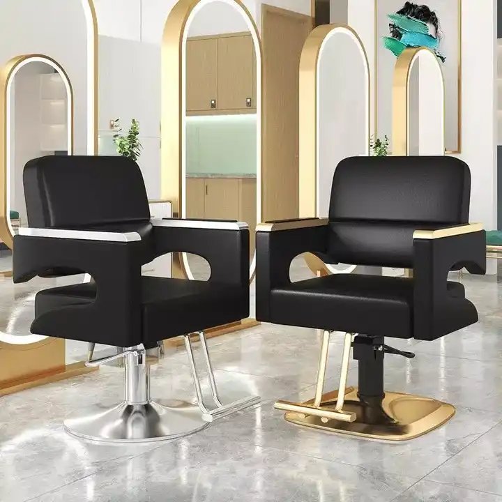 High-end hair salon furniture armchair can rotate and lift stainless steel black metal barber chair