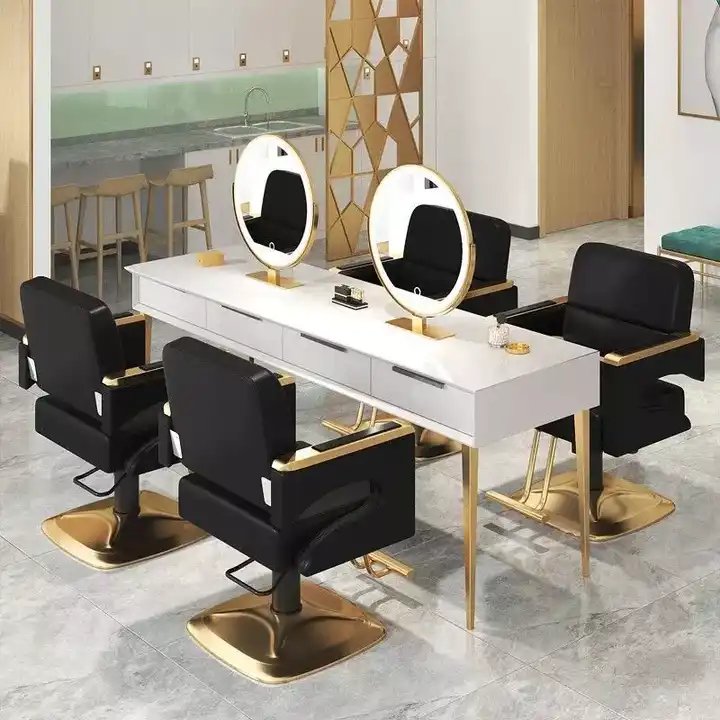 High-end hair salon furniture armchair can rotate and lift stainless steel black metal barber chair