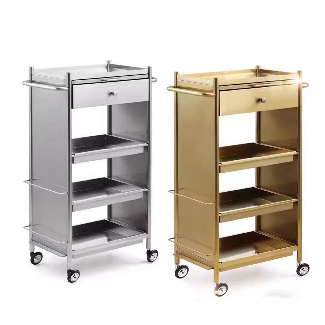 Hot Barber Shop Tool Cabinet Stainless Steel Beauty Salon Cart Gold Metal Salon Trolley ZY-803