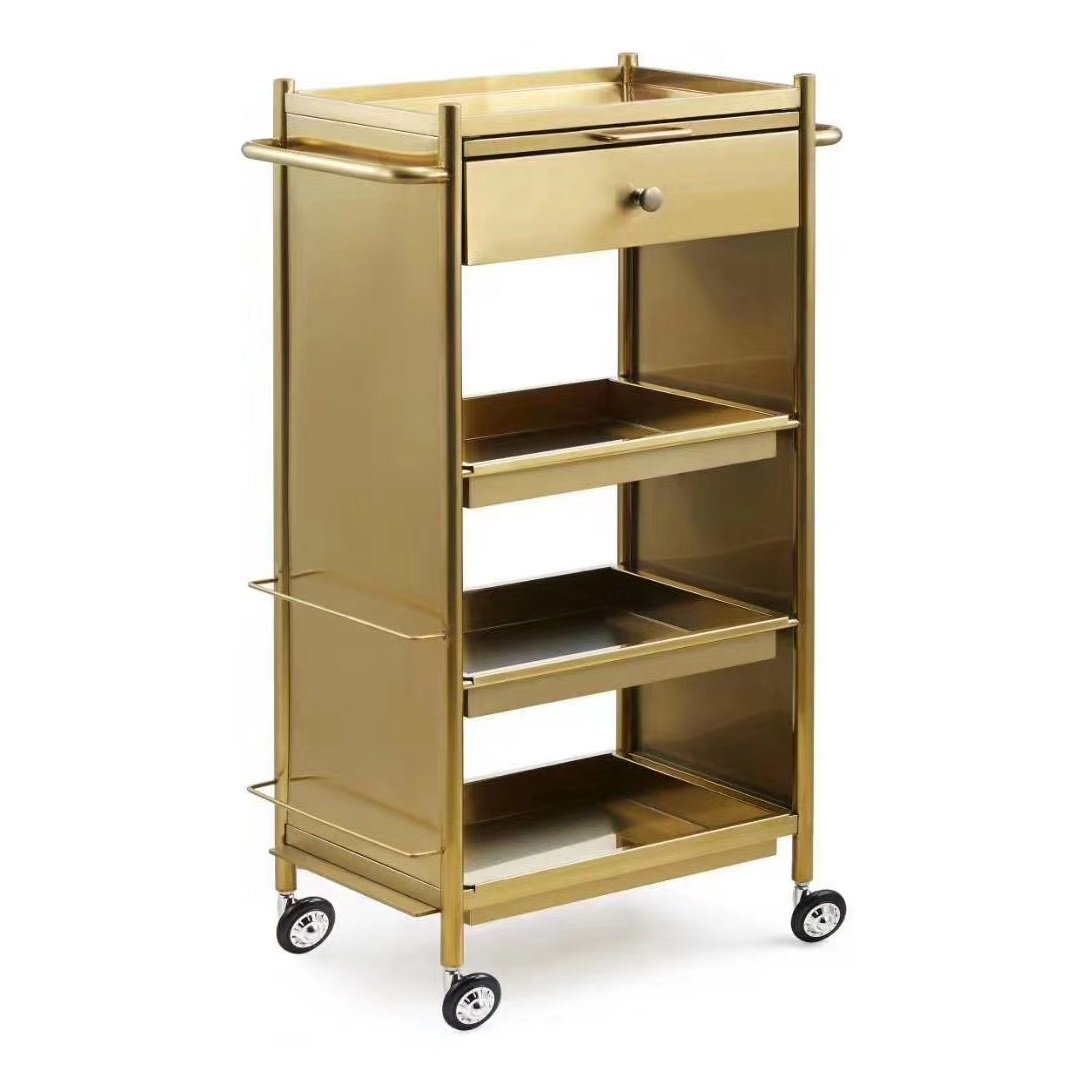 Hot Barber Shop Tool Cabinet Stainless Steel Beauty Salon Cart Gold Metal Salon Trolley ZY-803
