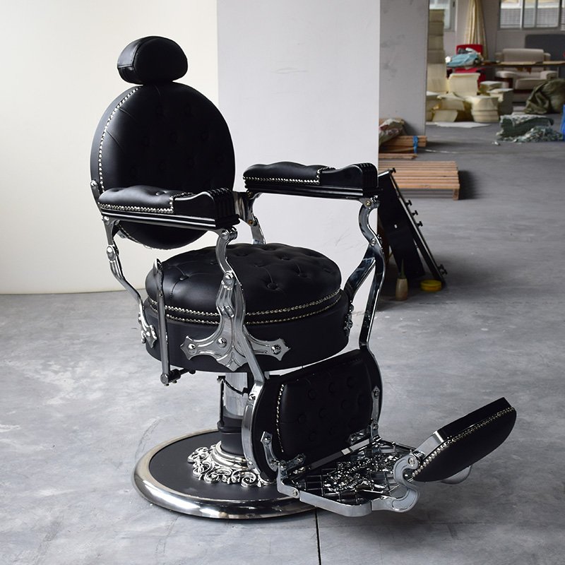 Black classic vintage antique hydraulic reclining barber chair salon furniture hairdressing equipment