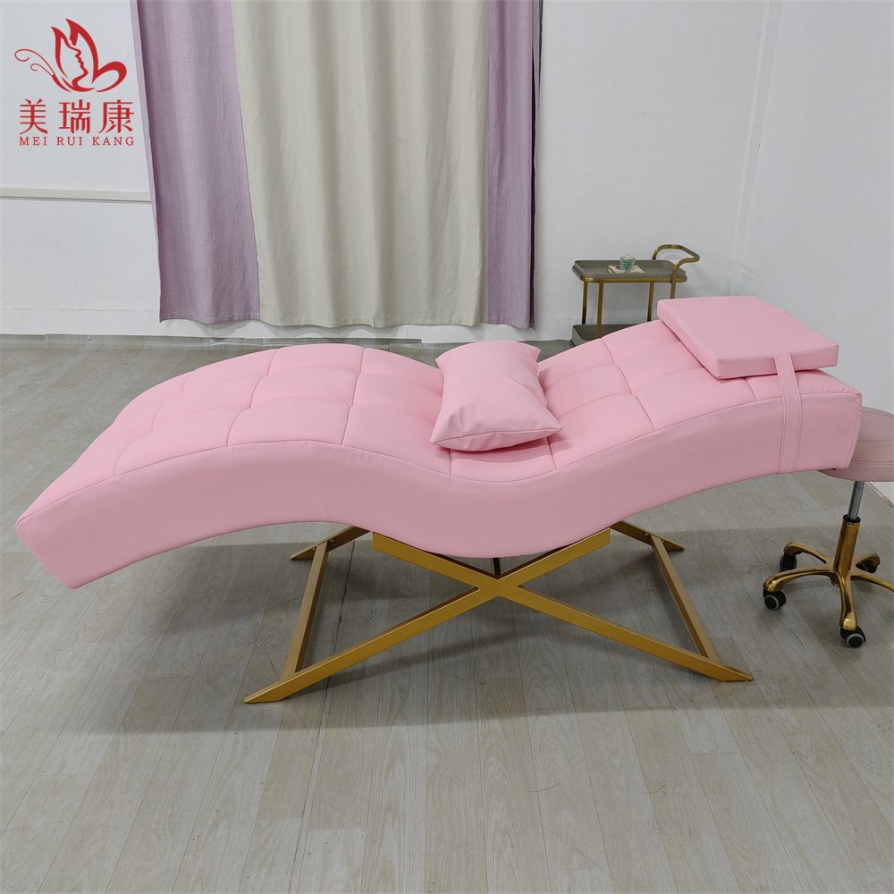 Luxury Pink Eyelash Lash esthetician Extension Bed Pink Curved Eyebrow Lashista Beauty Salon Chairs Aesthetic Care Table