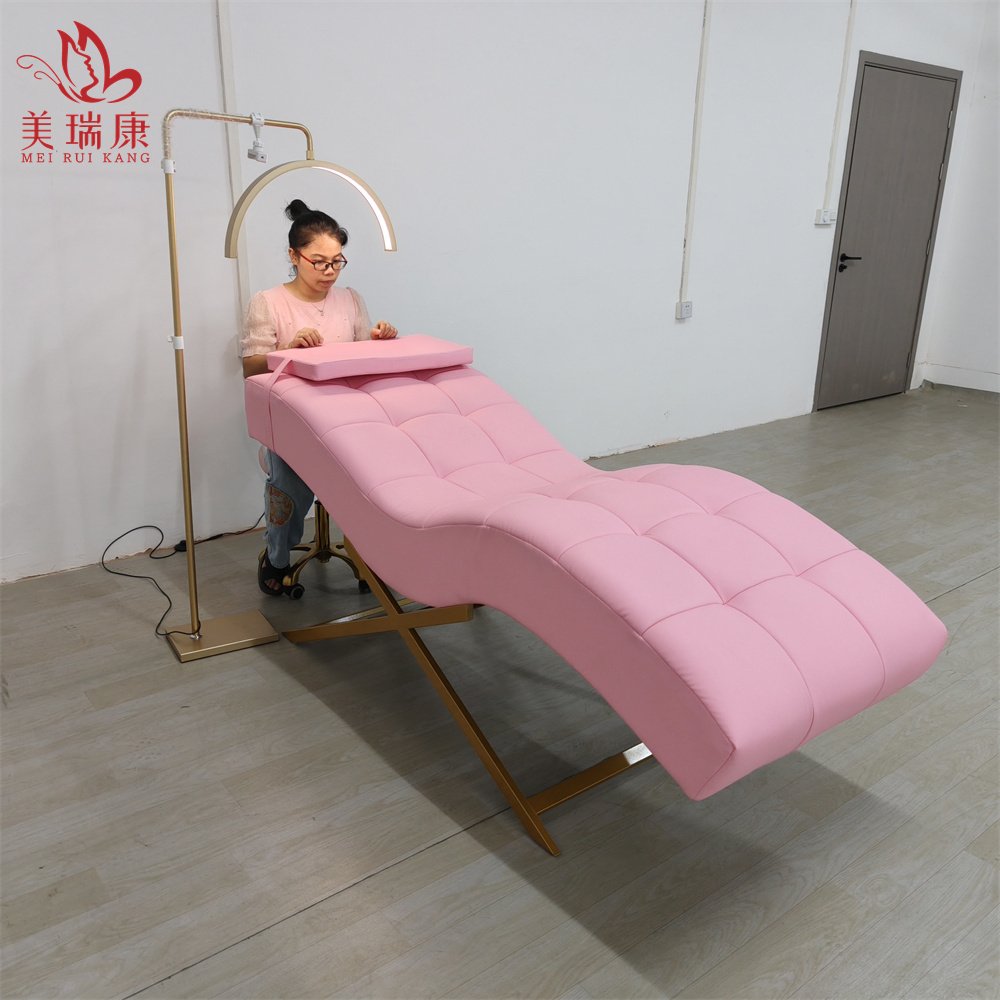 Luxury Pink Eyelash Lash esthetician Extension Bed Pink Curved Eyebrow Lashista Beauty Salon Chairs Aesthetic Care Table