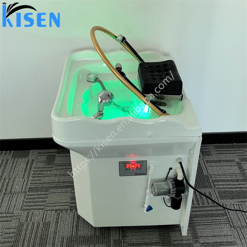 KISEN Professional Hair Washing Portable White Shampoo Sink Bowl With Spa Head Water Circulation Therapy And 60l Water Storage