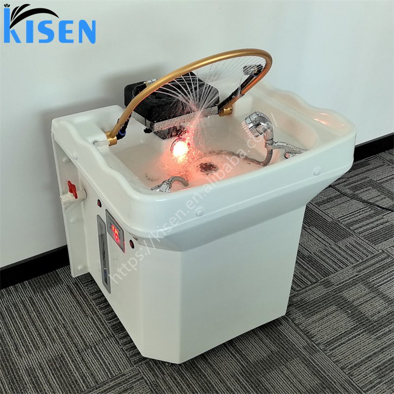 KISEN Professional Hair Washing Portable White Shampoo Sink Bowl With Spa Head Water Circulation Therapy And 60l Water Storage