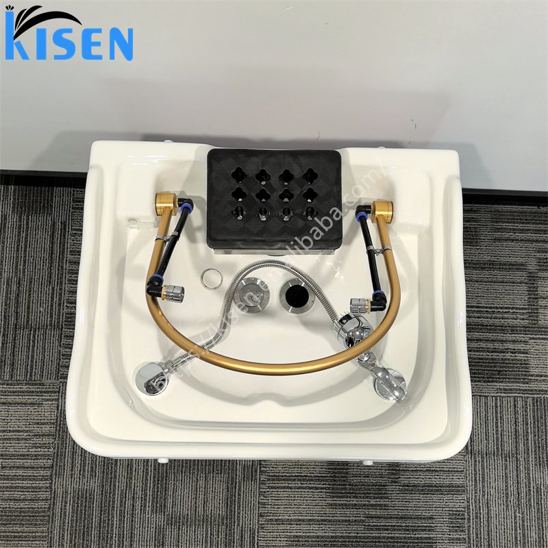 KISEN Professional Hair Washing Portable White Shampoo Sink Bowl With Spa Head Water Circulation Therapy And 60l Water Storage