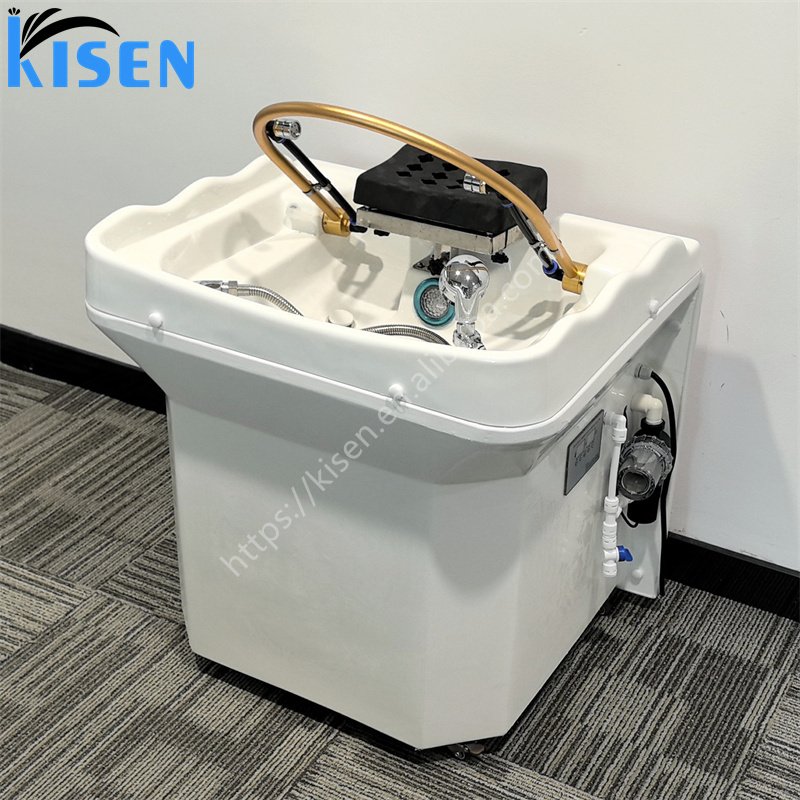 KISEN Professional Hair Washing Portable White Shampoo Sink Bowl With Spa Head Water Circulation Therapy And 60l Water Storage